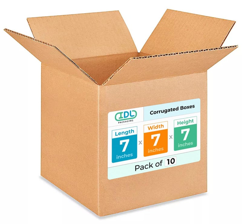 IDL Packaging - B-777-10 Cube Corrugated Shipping Boxes 7"L x 7â€W x 7"H (Pack of 10) - Excellent Choice of Sturdy Packing Boxes for USPS, UPS, FedEx Shipping - Image 1